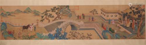 A Chinese Painting Hand-scroll of Imperial Garden