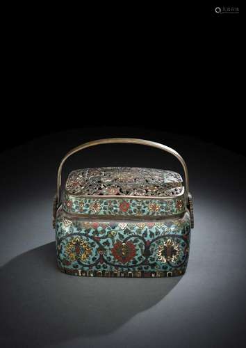 A VERY RARE PART-GILT CLOISONNÉ ENAMEL HAND WARMER WITH LOTU...