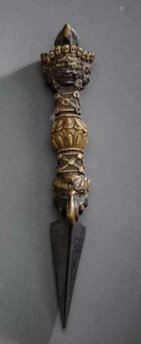 A GILT-BRONZE RITUAL DAGGER PHUR-BA