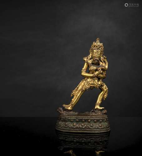 A GILT-BRONZE OF SAHAYA SAMVARA. YAB-YUM