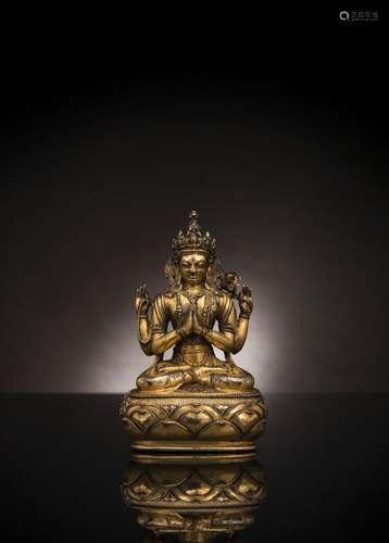 A FINE AND RARE GILT-BRONZE FIGURE OF SADAKSHARILOKESHVARA