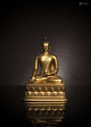 A FINE GILT-BRONZE FIGURE OF BUDDHA SHAKYAMUNI