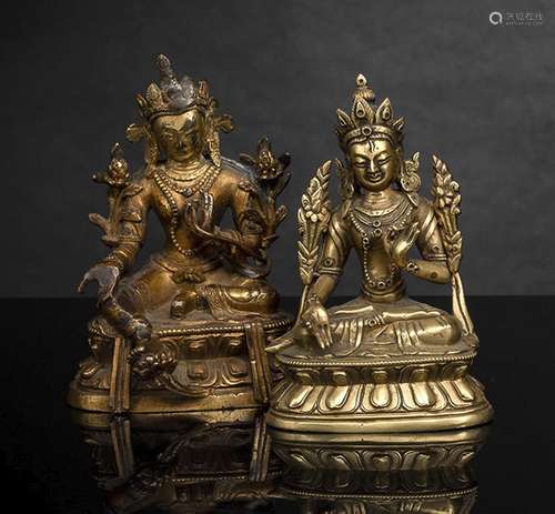 TWO GILT-BRONZE FIGURES OF SYAMATARA AND SITATARA