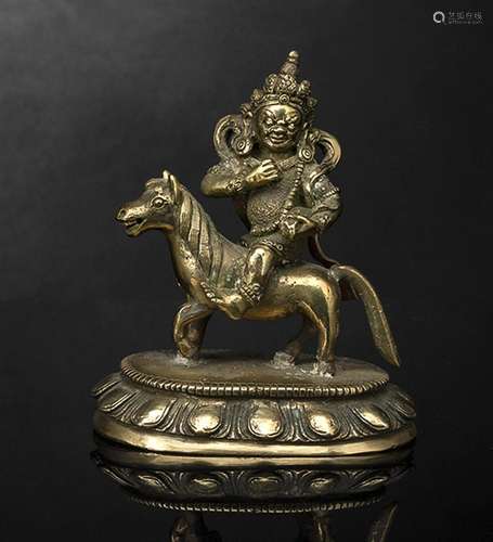 A BRONZE FIGURE OF VAISHRAVANA RIDUNG A HORSE