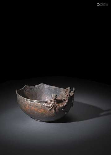 A BRONZE RITUAL SKULL-CUP