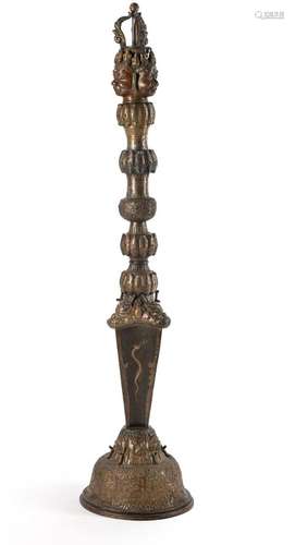 A VERY LARGE EMBOSSED COPPER RITUAL DAGGER (PHURBU)