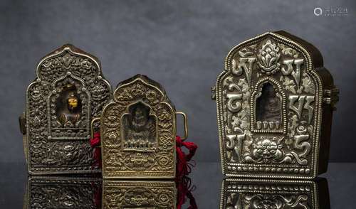 THREE SILVER AND COPPER AMULET-BOXES, GAHU