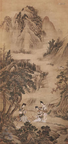 1603～1652 万寿祺 采芝仕女 设色绢本 立轴