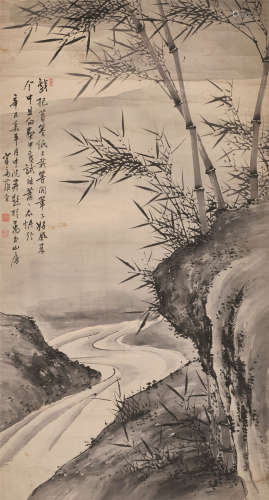 清 罗棠 1751年作 竹石图 水墨纸本 立轴