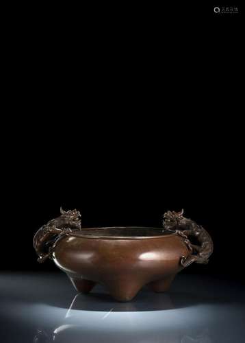 A VERY RARE LARGE IMPERIAL BRONZE DRAGON CENSER