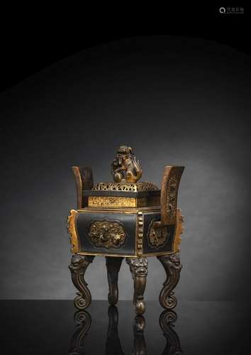 A FINE PART-GILT SAWASA CENSER IN FORM OF A FANG DING WITH W...