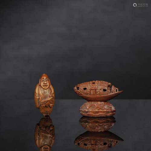 TWO CARVED FRUIT CERNEL TOGGLE