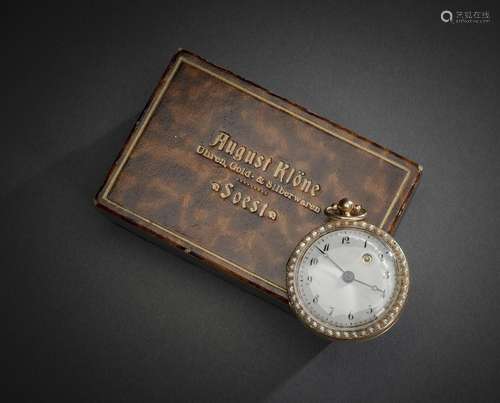 A FINE BLUE ENAMEL LADIES POCKET WATCH WITH PEARL INLAYS