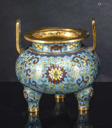 A CLOISONNÉ ENAMEL PART-GILT LOTUS CENSER