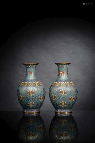 A PAIR OF LOTUS CLOISONNÉ PART-GILT VASES