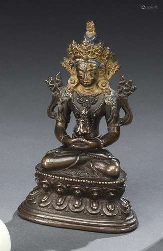 A PART-GILT BRONZE FIGURE OF SEATED AMITAYUS