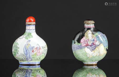 TWO ENAMEL DECORATED SNUFFBOTTLES