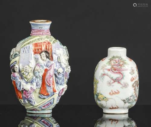 TWO FAMILLE ROSE PORCELAIN SNUFFBOTTLES