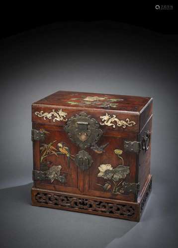 A FINE AND RARE INLAID-HUANGHUALI CABINET