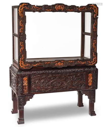 A FINE AND RARE CABINET MADE OF ZITAN, BOXWOOD, HONGMU AND O...