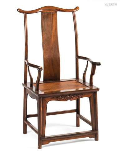 A HUALI WOOD OFFICIAL'S HAT ARMCHAIR WITH MAT SEAT