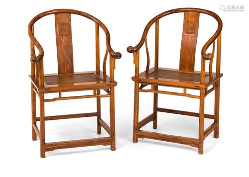 A PAIR OF HUANGHUALI HORSESHOE CHAIRS