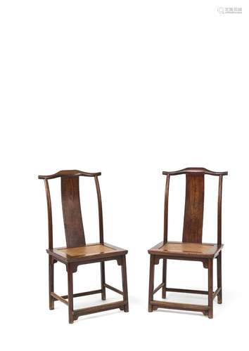 A PAIR OF HUANGHUALI OFFICIAL'S HAT CHAIRS WITH MAT SEA...