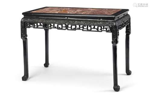 A STONE-INLAID CARVED APRON WOOD TABLE