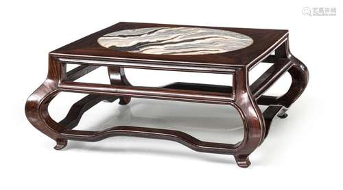 A SQUARE WOOD MARBLE-INLAID LOW TABLE