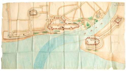 DRAWING OF A MAP OF THE GERMAN COLONIES KIAUTSCHOU (JIAOZHOU...