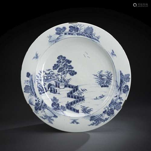 A BLUE AND WHITE LANDSCAPE PORCELAIN CHARGER