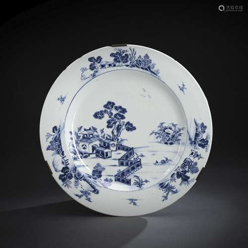 A BLUE AND WHITE LANDSCAPE PORCELAIN CHARGER