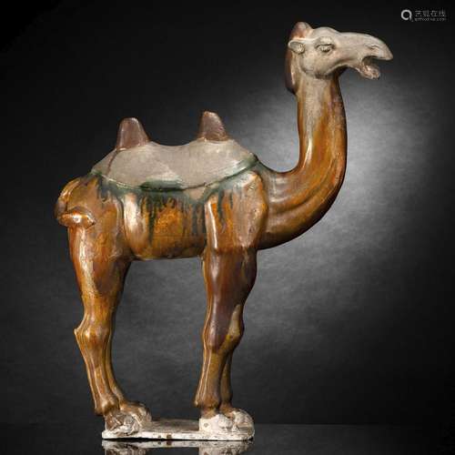 A LARGE SANCAI GLAZED EARTHENWARE BACTRIAN CAMEL