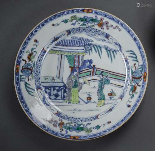 A 'DOUCAI' PORCELAIN LITERARY SCENE PLATE