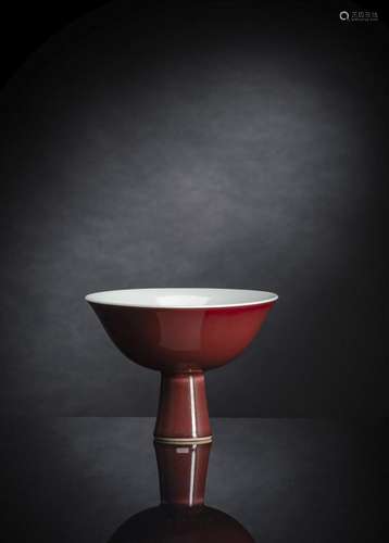 AN IMPERIAL SACRIFICIAL-RED GLAZED STEM BOWL