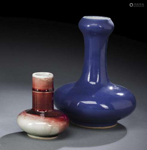 A GROUP OF THREE MONOCHROME GLAZED PORCELAIN VASES