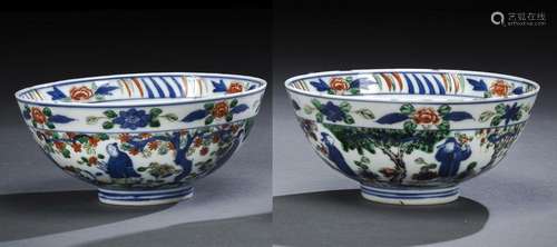 A FINE PAIR OF WUCAI SCHOLAR'S BOWL