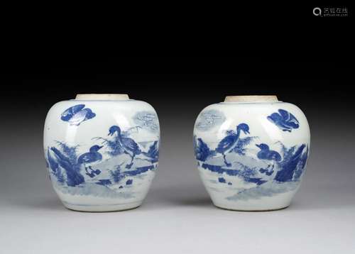 A PAIR OF BLUE AND WHITE PORCELAIN GINGER JARS