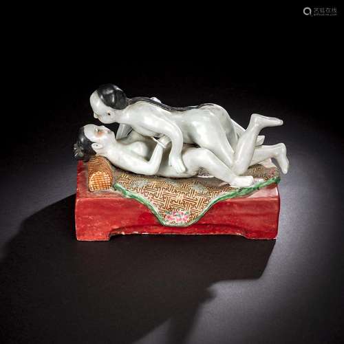 AN POLYCHROME PAINTED PORCELAIN EROTIC GROUP