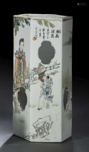 A LANDSCAPE PORCELAIN VASE WITH FIGURAL SCENE IN THE STYLE O...