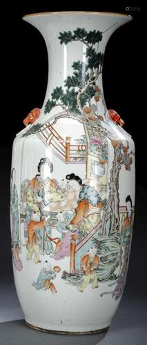 A PORCELAIN VASE WITH POEM AND FIGURAL SCENE