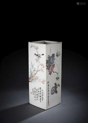 A PAINTED PORCELAIN VASE WITH BIRDS AND FLOWERS