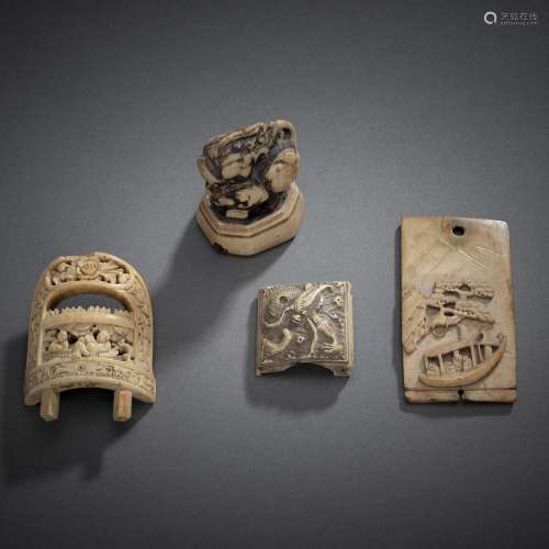 A GROUP OF FOUR IVORY CARVINGS