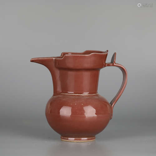 Red glazed monk cap pot, Qianlong