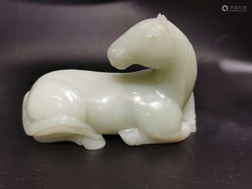 Chinese white jade carving lying horse