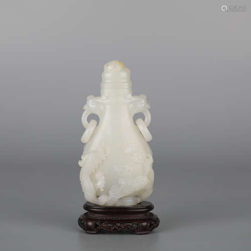 Chinese white jade plate dragon double ears bottle?