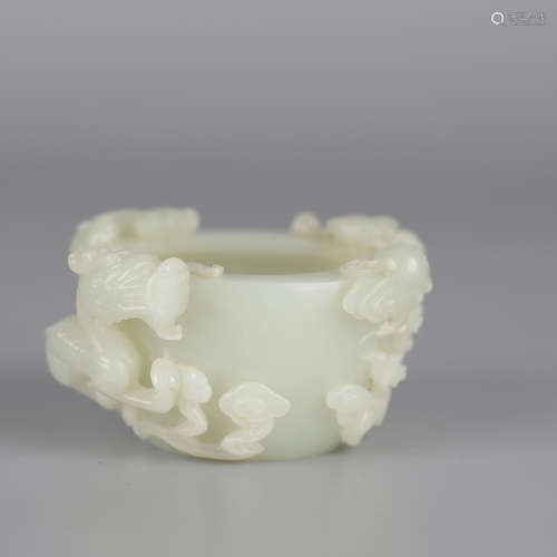 Hetian white jade carved dragon pattern washing, Qianlong