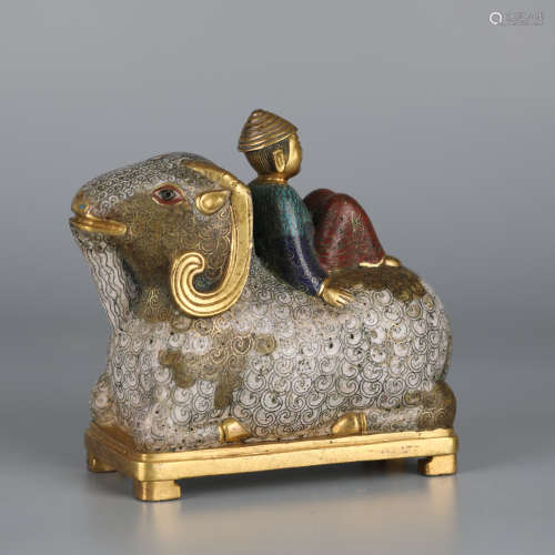 Enamel-bronze gilt-bronze ornaments with sheep and people, Q...
