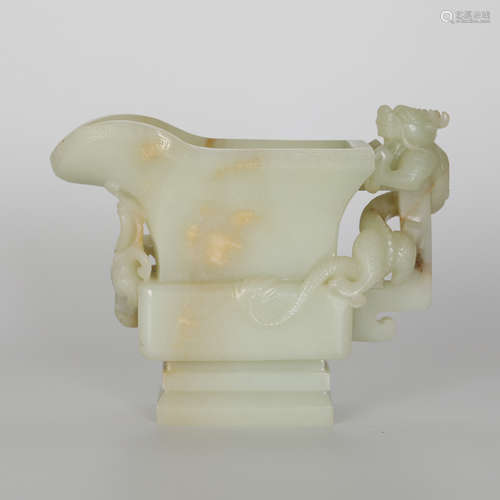 China Hotan Yellow Jade Dragon Cup, Qianlong