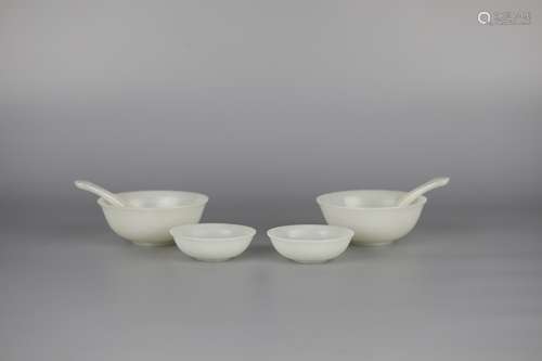 A set of Chinese Hetian white jade carving bowls